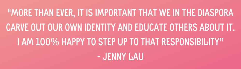 Pink background with quote from Jenny Lau