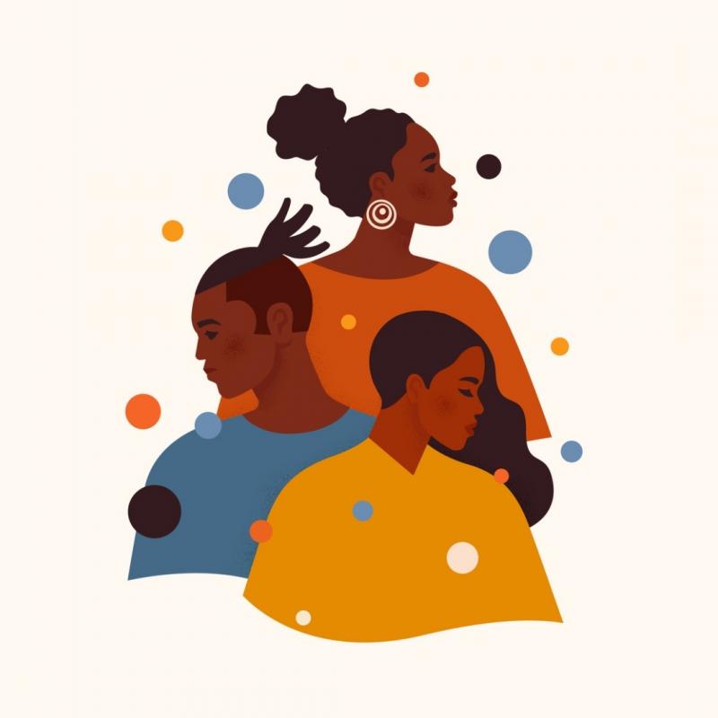 A design image of POC figures as they are looking away from each other. 